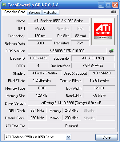 Pretaktovanie ATI Radeon 9550 128MB,128bit