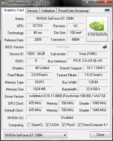 Podtaktovana NVIDIA GT330M