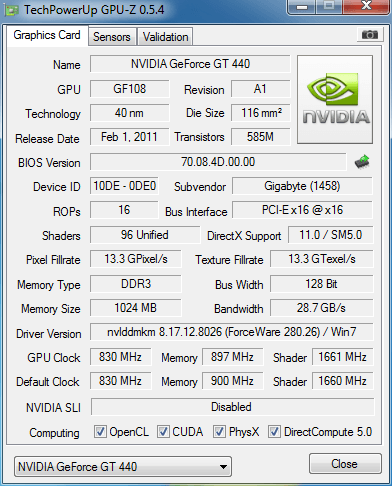 GIGABYTE GT 440 1GB DDR3 Memory Clock ไม่เต็มครับ T-T.