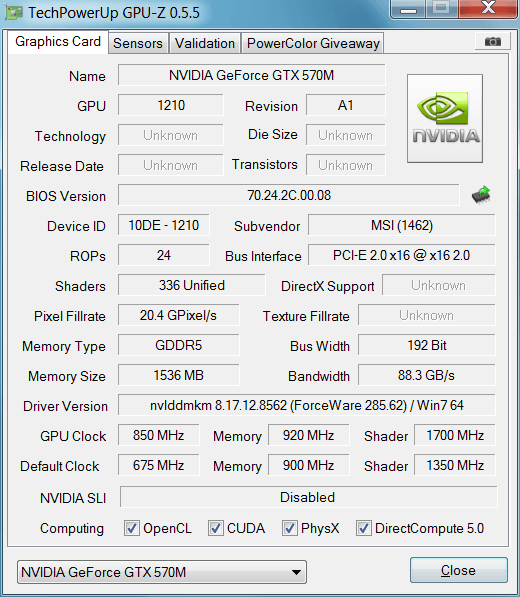 Nvidia clearance gtx 570m