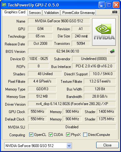 P : nVidia 9600GSO 512/128 Palit
