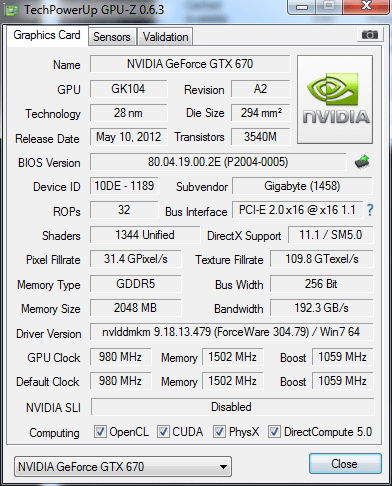 GIGABYTE GTX 670 OC Com Especificações Diferentes Das Demais No.