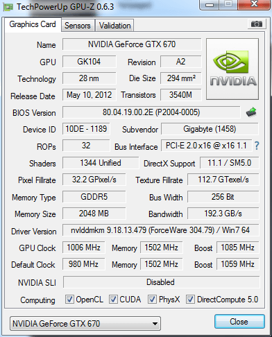 GIGABYTE GTX 670 OC Com Especificações Diferentes Das Demais No.