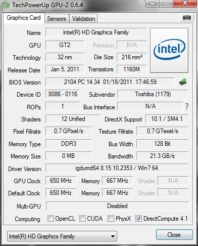    Intel Hd Graphics 3000  -  10