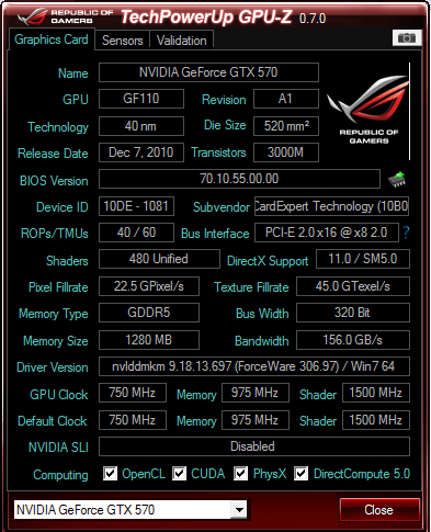 GTX 570 specs