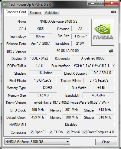 Nvidia geforce 8400 discount gs 512mb driver