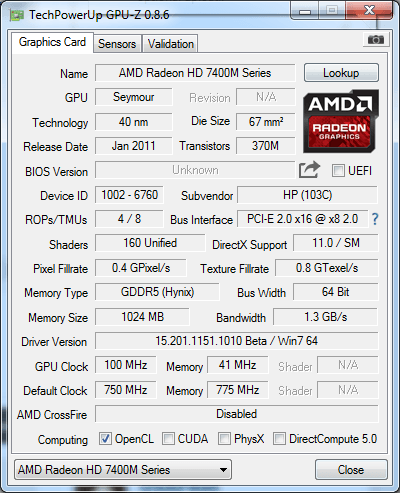 Amd Radeon Hd 7400m Series   Windows 7 64   -  8