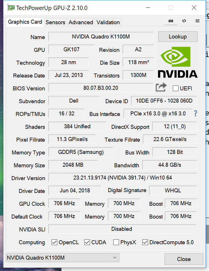 old Quadro notebook GPU 