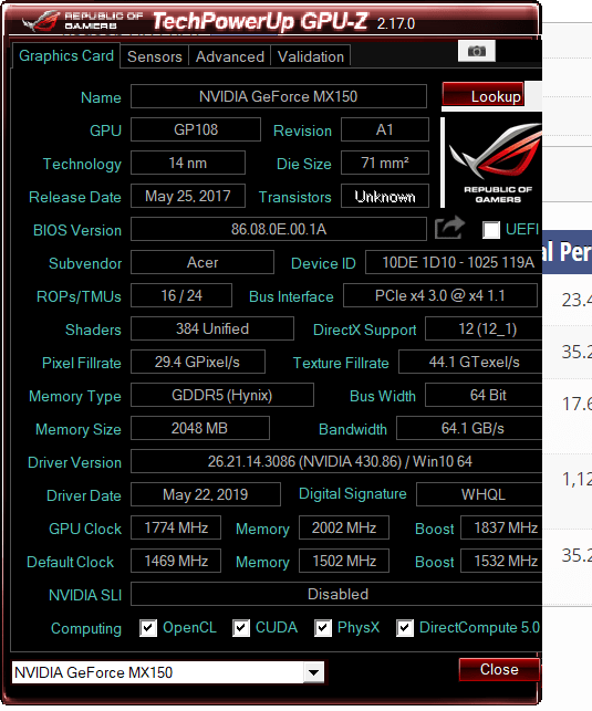 My best oc on MX150 GP108 r overclocking